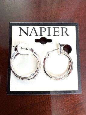 Napier Double Hoop Polished Silver Tone Earrings